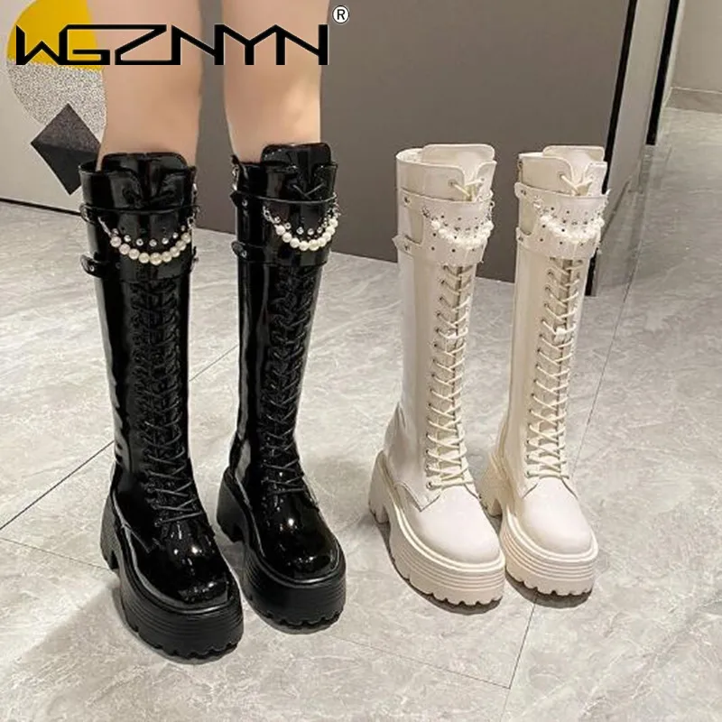 Knee High Boots Women - Stivali invernali in pelle calda peluche